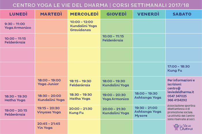 Orari dei corsi settimanali al Centro Yoga Le Vie del Dharma, Cesena